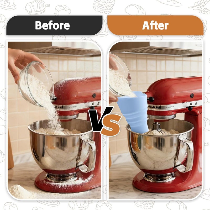 Amoner Flour Funnel for Kitchen Aid Mixer - Stand Mixer Attachment Compatible with (KSM150) 4.5-5 Qt Tilt-Head Mixers,Easy Pour Anti-Splash Baking Tool, Dishwasher Safe, for Egg Liquid and Both Flour -Blue - Image 3